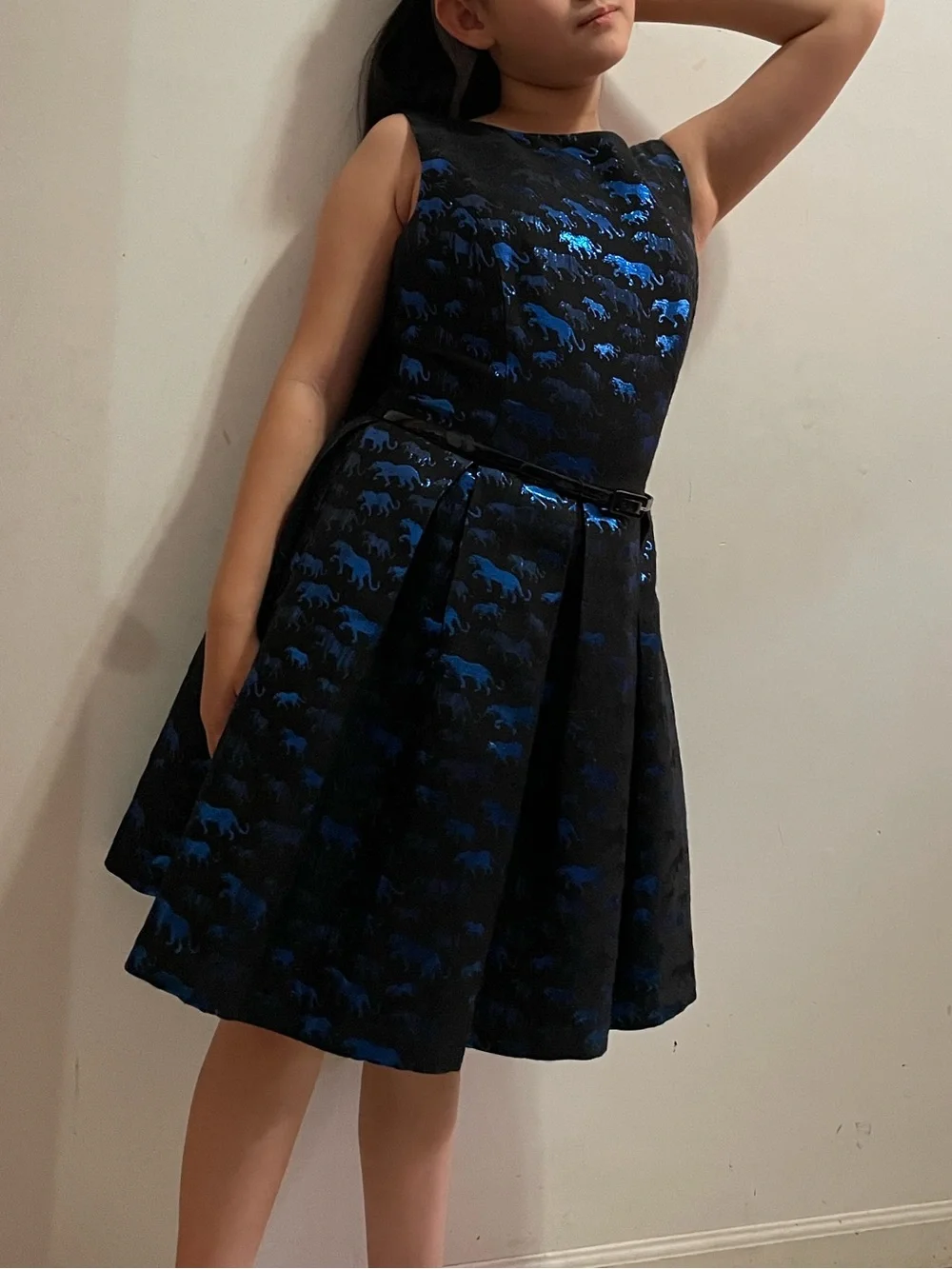 Isaac Mizrahi Black and Blue Sleeveless Fit-and-Flare Dress